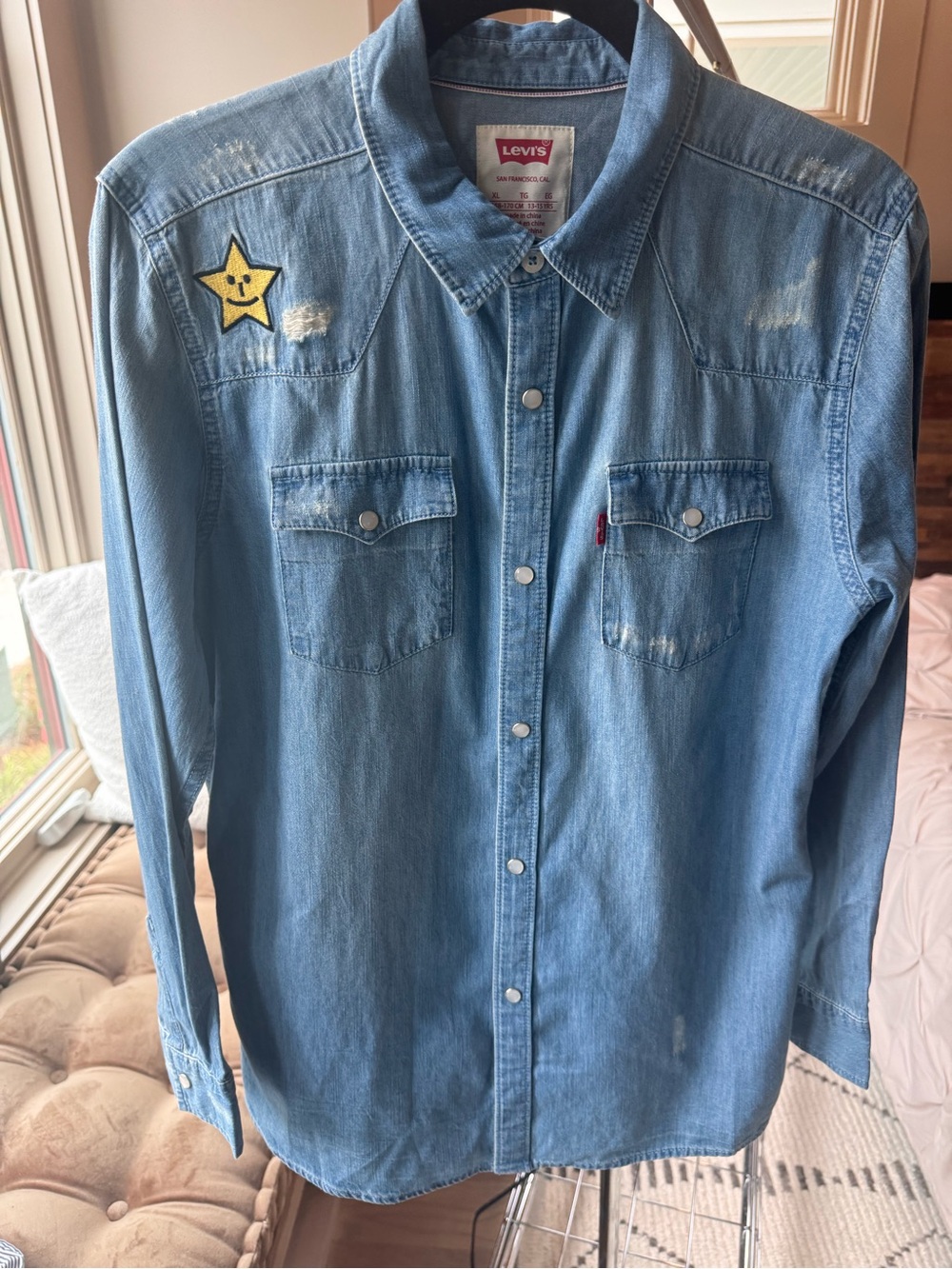 NWT Levi’s Distressed Denim Shirt Girls‎ XL (13-15)  Y2K Western Women’s S/M